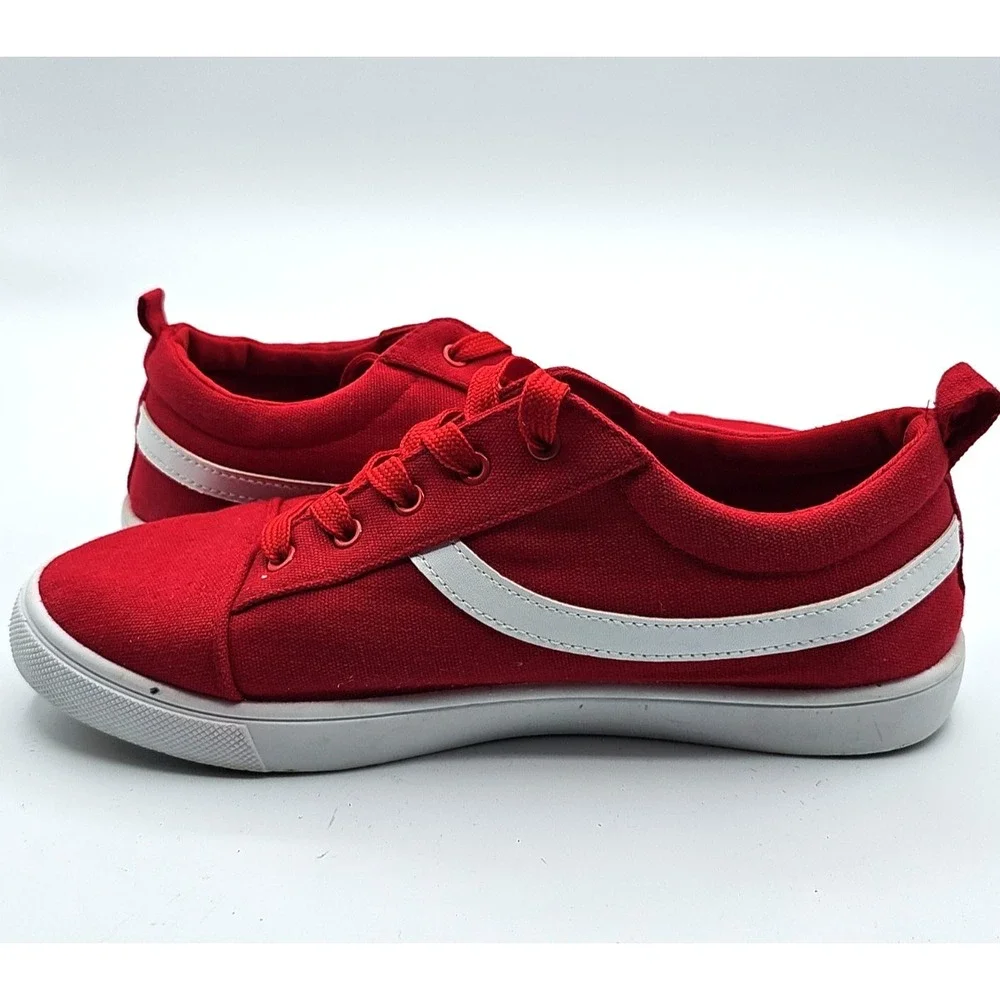 Just Be Womens Size 8 Red Canvas Lace Up Sneakers Casual Comfort Shoes